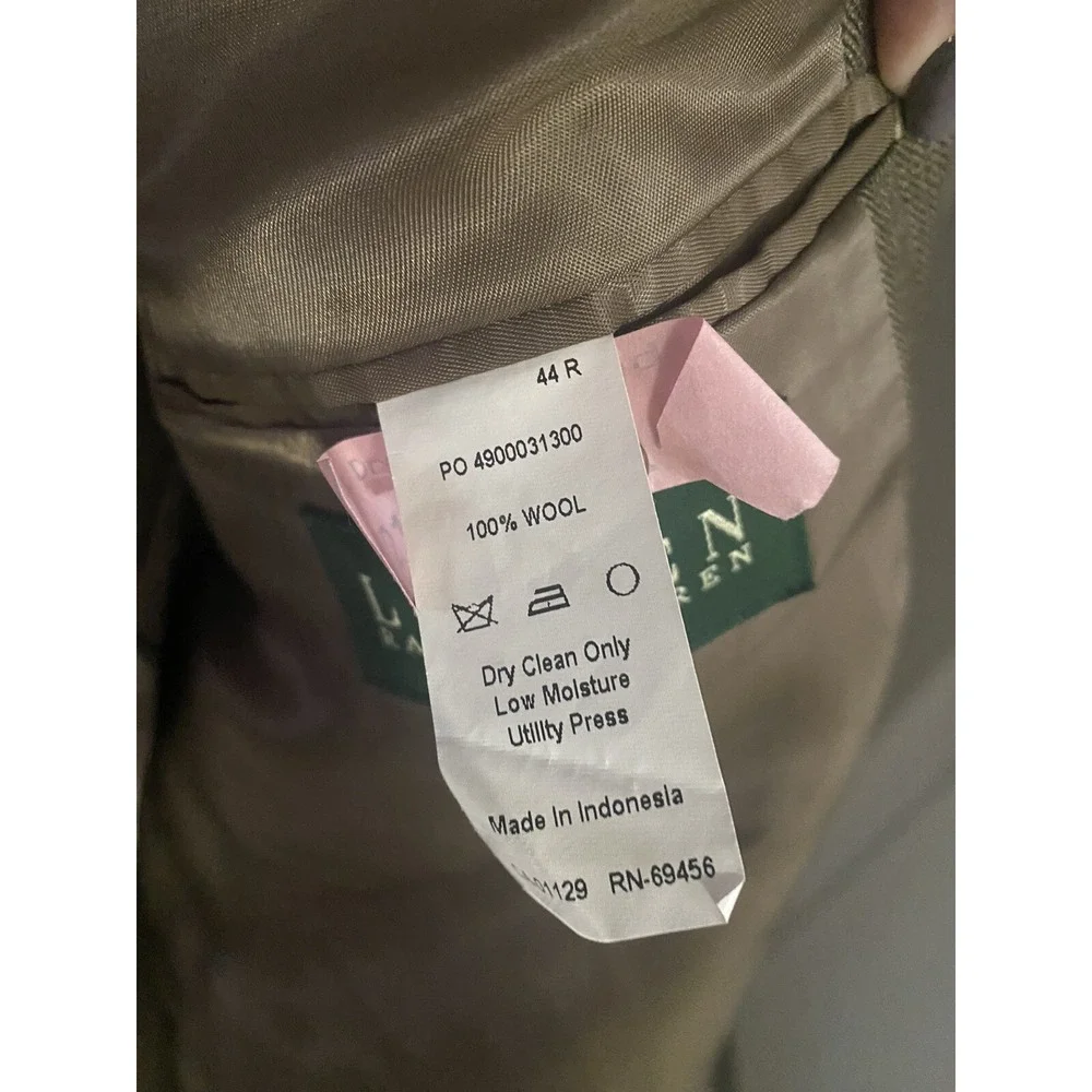 Vintage Ralph Lauren Men Wool Suit Jacket Sports Coat 44R 2 Button Green Brown
